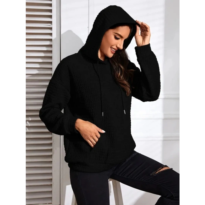 MDB Kadın Uzun Kollu Kapşonlu Bağcıklı Cepli Capitone Sweatshirt