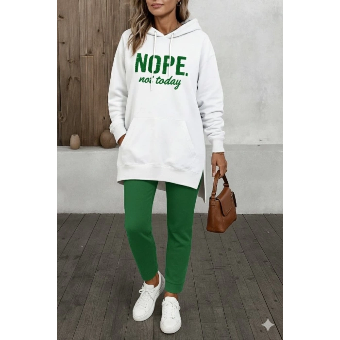 MDB Kadın Uzun Kollu Kapşonlu Bağcıklı Viskon Iki Iplik Sweat