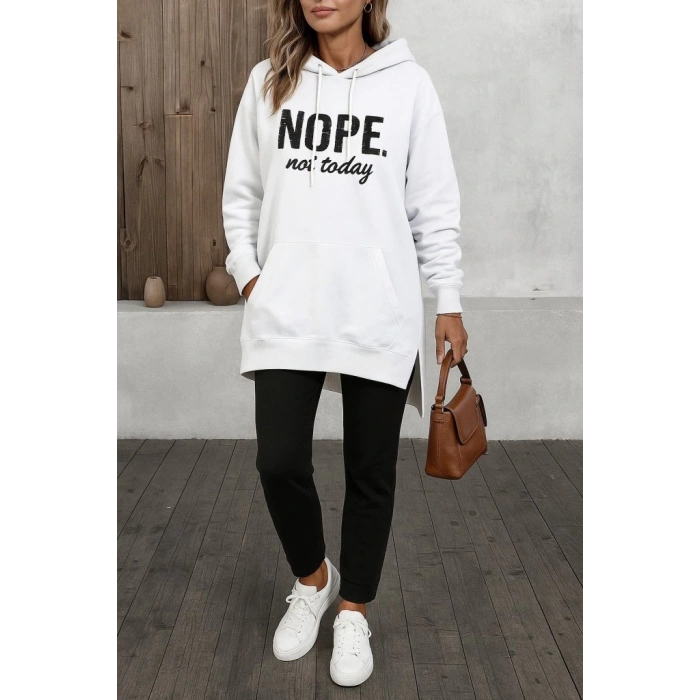 MDB Kadın Uzun Kollu Kapşonlu Bağcıklı Viskon Iki Iplik Sweat