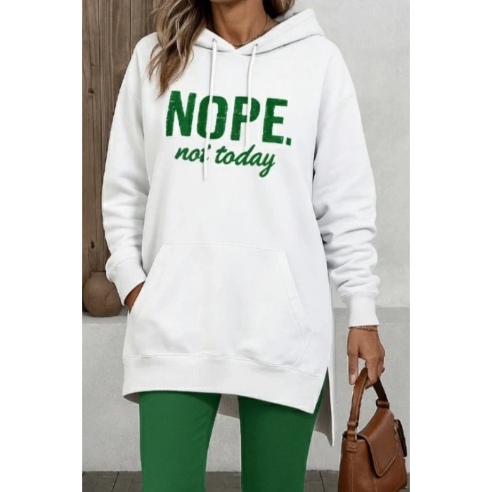 MDB Kadın Uzun Kollu Kapşonlu Bağcıklı Viskon Iki Iplik Sweat