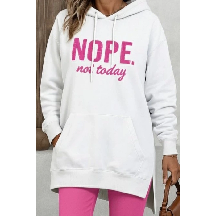 MDB Kadın Uzun Kollu Kapşonlu Bağcıklı Viskon Iki Iplik Sweat