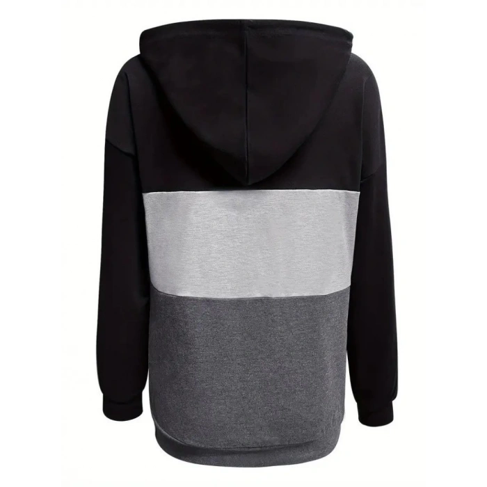 MDB Kadın Uzun Kollu Kapşonlu çok Renkli Iki Iplik Bluz