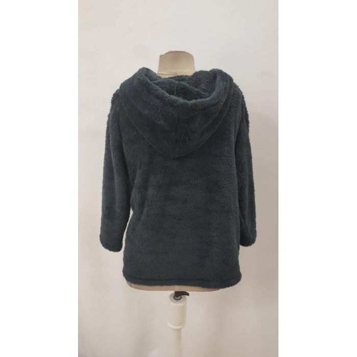 MDB Kadın Uzun Kollu Kapşonlu önden Fermuarlı Cepli Welsoft Ceket