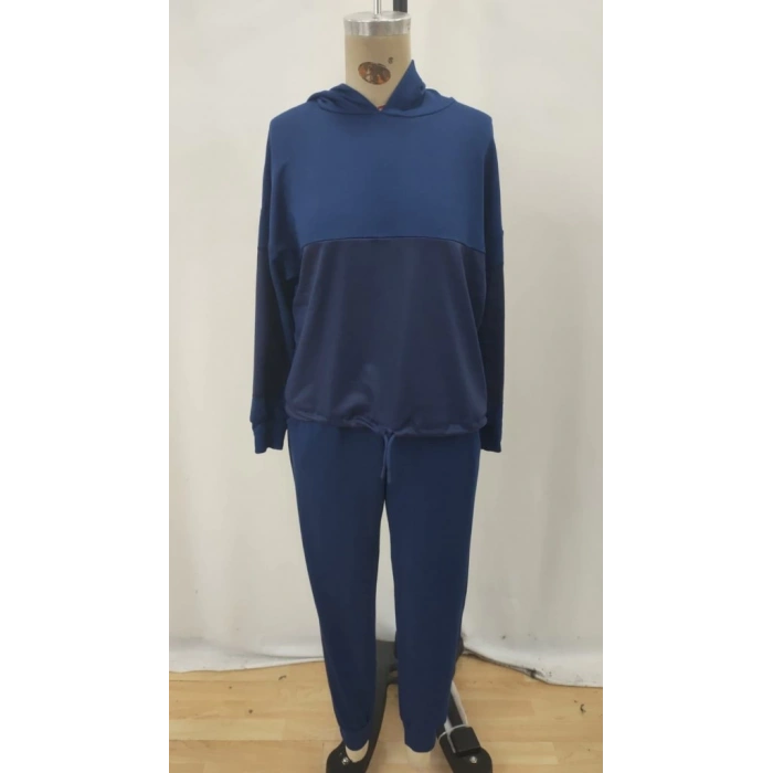 MDB Kadın Uzun Kollu Kapşonlu Viskon Iki Iplik Bluz Ve Pantolon Ikili Takım