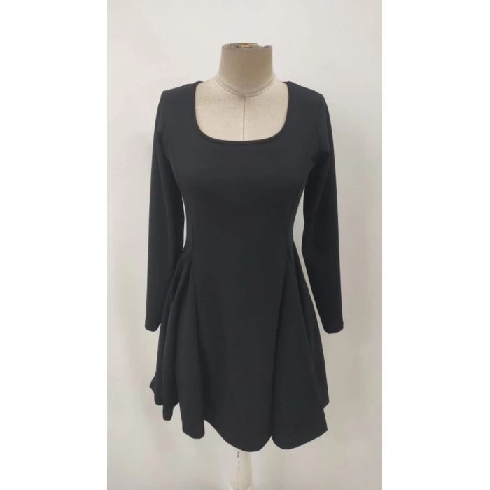 MDB Kadın Uzun Kollu Kare Yakalı Mini Ithal Krep Elbise