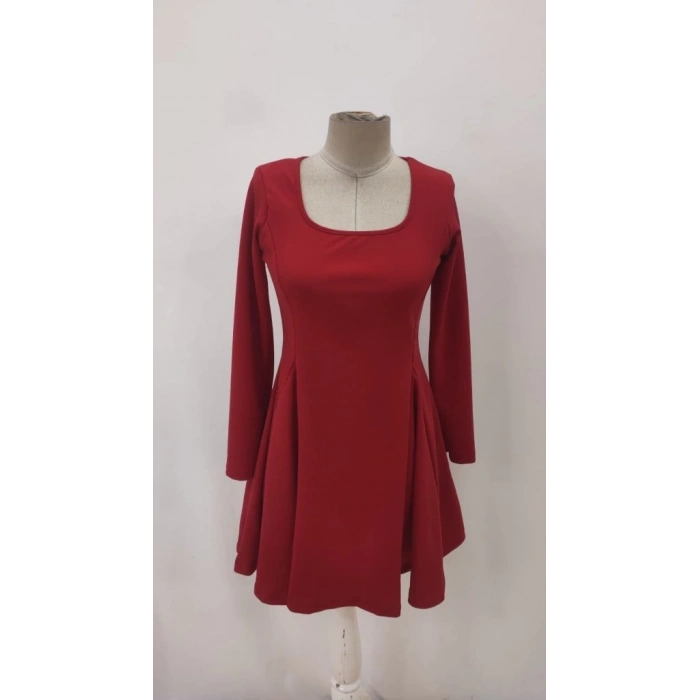 MDB Kadın Uzun Kollu Kare Yakalı Mini Ithal Krep Elbise