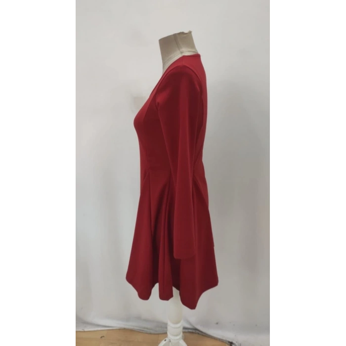 MDB Kadın Uzun Kollu Kare Yakalı Mini Ithal Krep Elbise