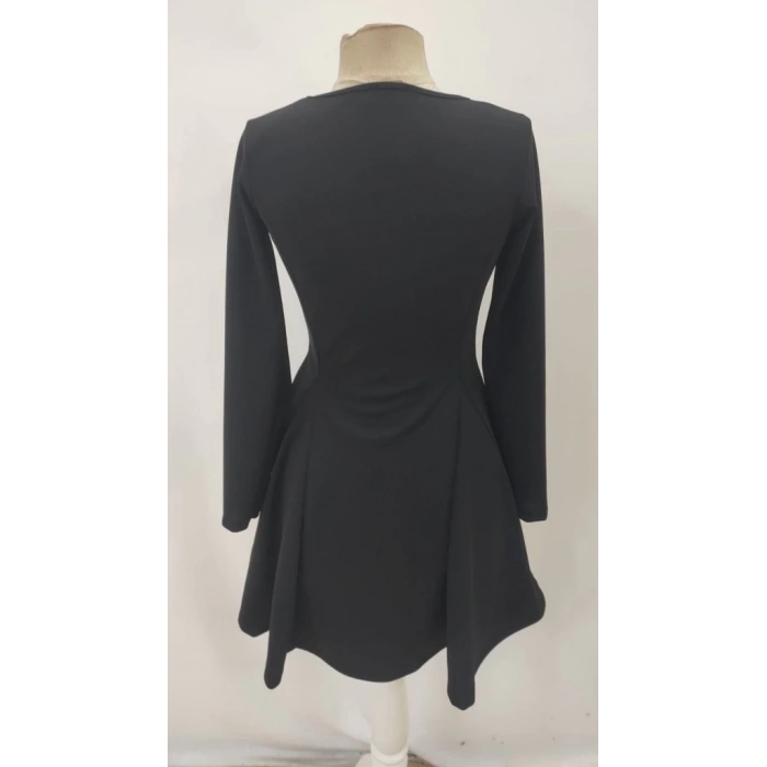 MDB Kadın Uzun Kollu Kare Yakalı Mini Ithal Krep Elbise