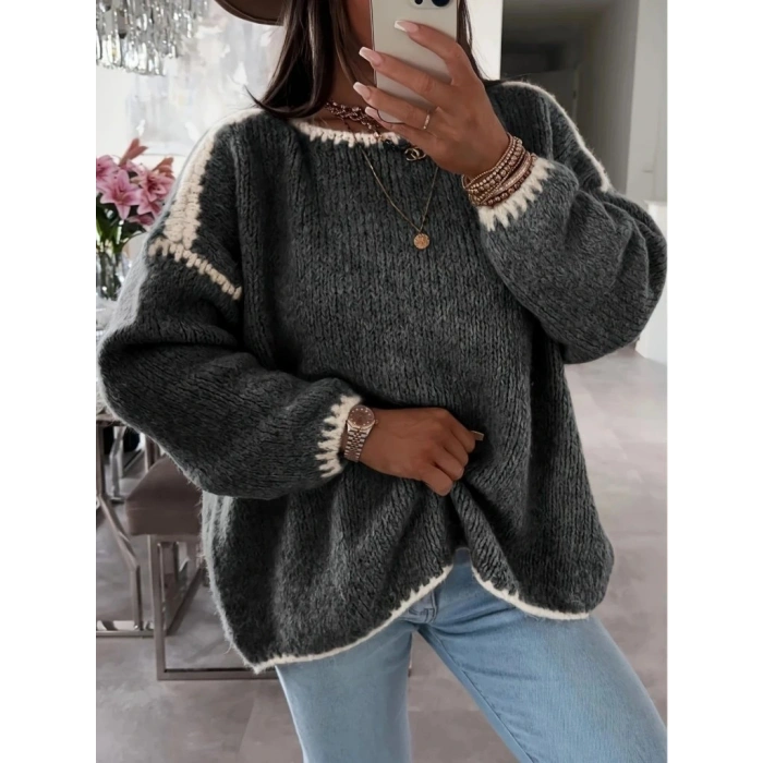 MDB Kadın Uzun Kollu Kayık Yaka Triko Bluz