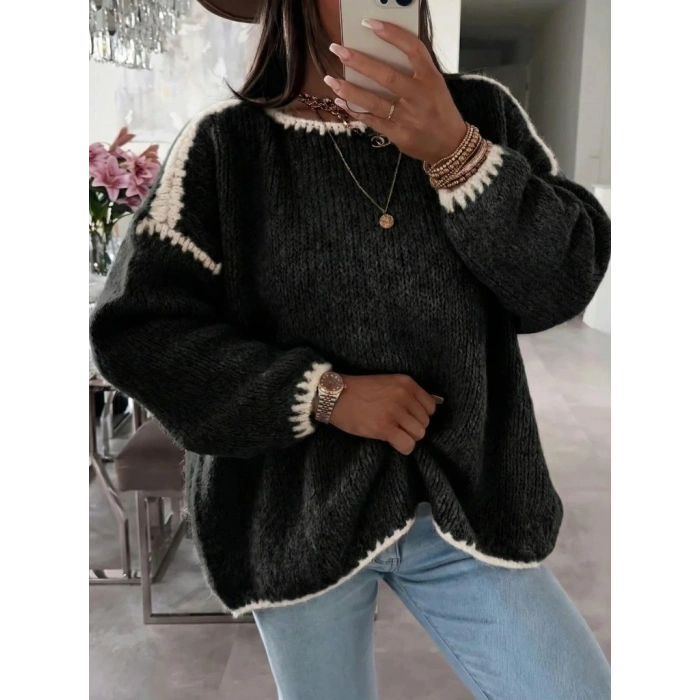 MDB Kadın Uzun Kollu Kayık Yaka Triko Bluz