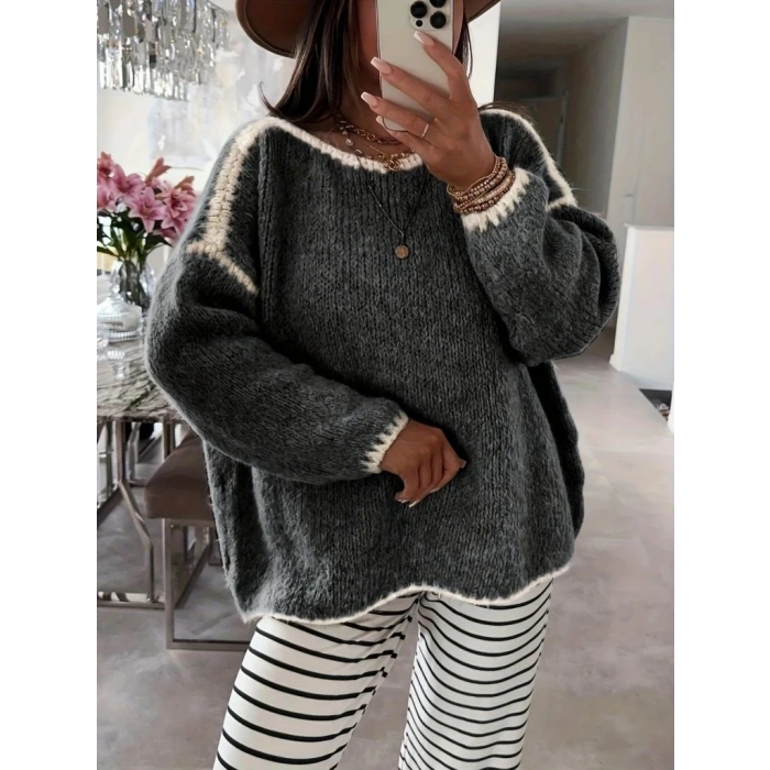 MDB Kadın Uzun Kollu Kayık Yaka Triko Bluz