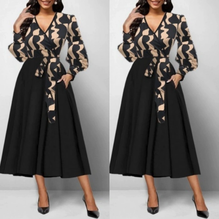 MDB Kadın Uzun Kollu Kruvaze Yaka Dalgıç Krep Midi Boy Elbise