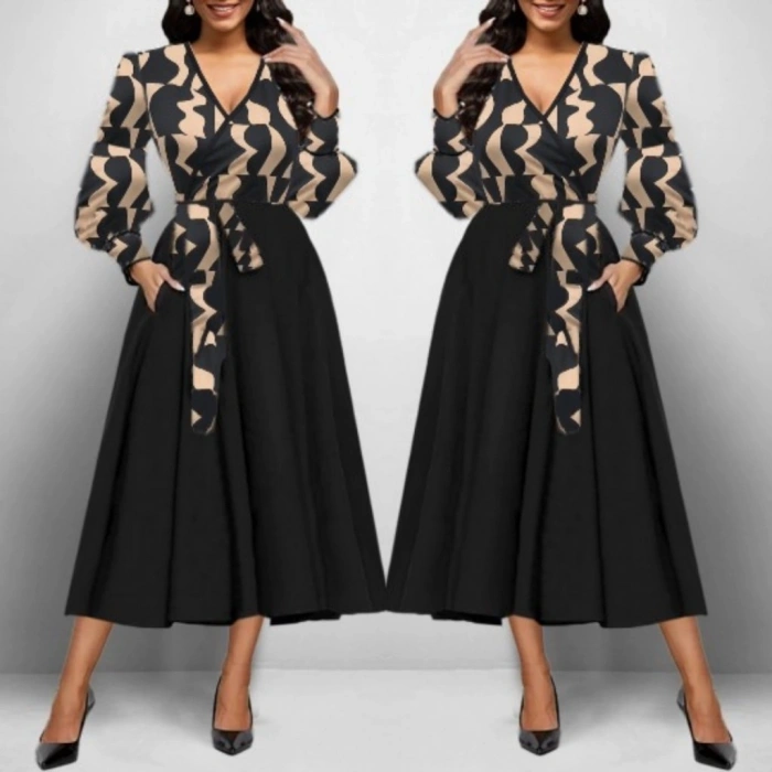 MDB Kadın Uzun Kollu Kruvaze Yaka Dalgıç Krep Midi Boy Elbise