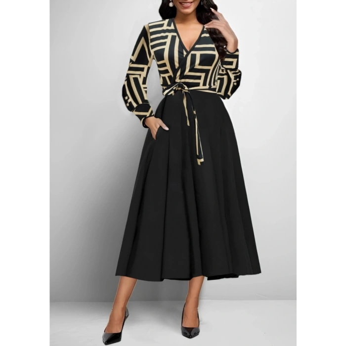 MDB Kadın Uzun Kollu Kruvaze Yaka Dalgıç Krep Midi Boy Elbise