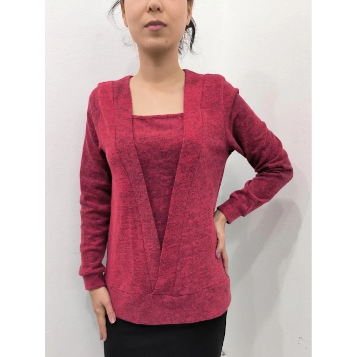 MDB Kadın Uzun Kollu Kruvaze Yaka Kol Ve Etek Ucu Manşet Detay Yumoş Bluz