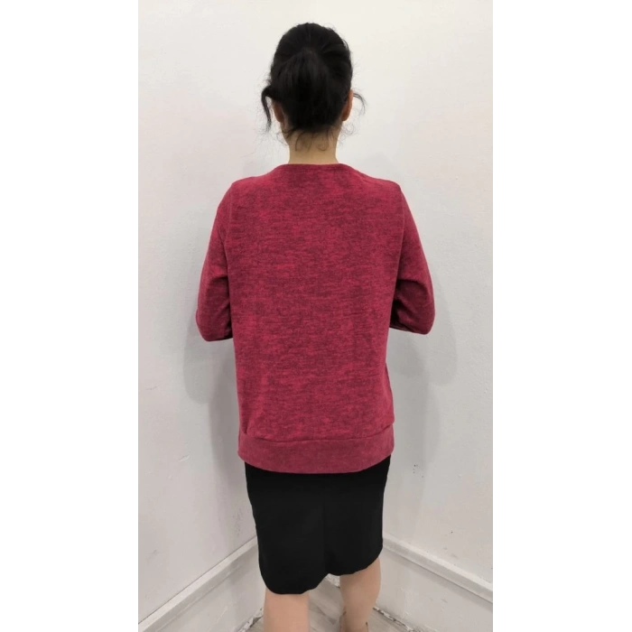 MDB Kadın Uzun Kollu Kruvaze Yaka Kol Ve Etek Ucu Manşet Detay Yumoş Bluz