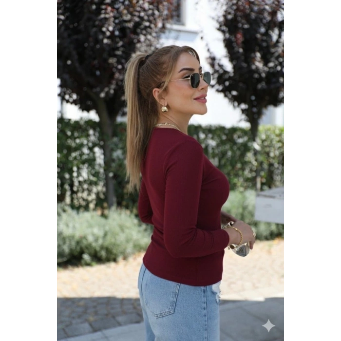 MDB Kadın Uzun Kollu Kruvaze Yakalı Toka Detaylı Viskon Bluz