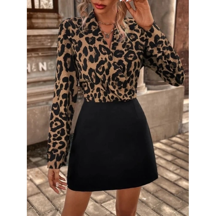 MDB Kadın Uzun Kollu Kruvaze Yakalı üst Dalgıç Alt Ithal Krep Mini Elbise