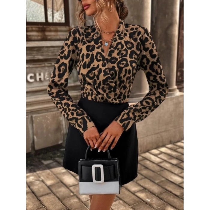 MDB Kadın Uzun Kollu Kruvaze Yakalı üst Dalgıç Alt Ithal Krep Mini Elbise