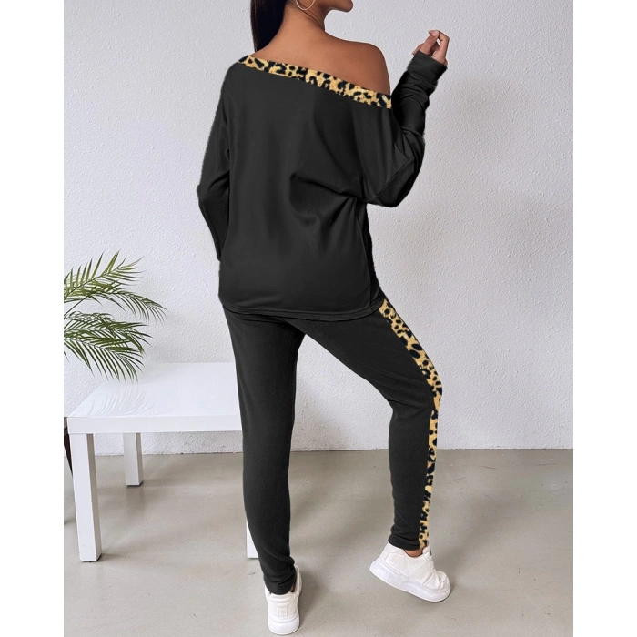 MDB Kadın Uzun Kollu Leopar Detay Viskon Iki Iplik Ikili Takım