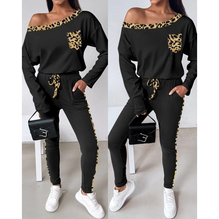 MDB Kadın Uzun Kollu Leopar Detay Viskon Iki Iplik Ikili Takım