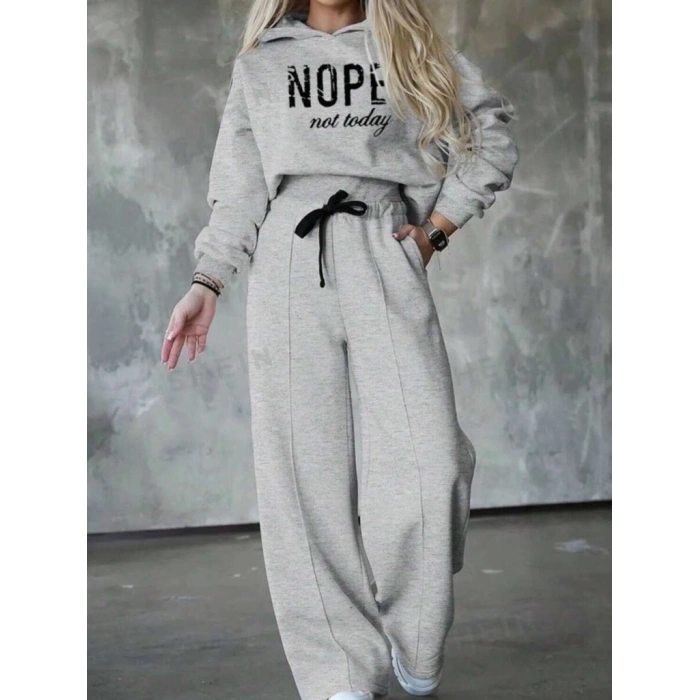 MDB Kadın Uzun Kollu Nope Baskılı Beli Ribanalı Ikili Takım