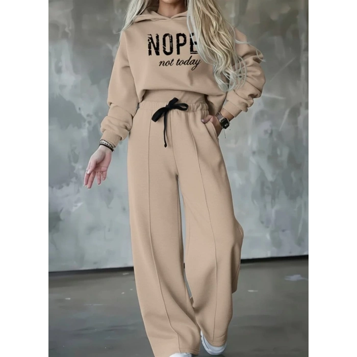 MDB Kadın Uzun Kollu Nope Baskılı Beli Ribanalı Ikili Takım