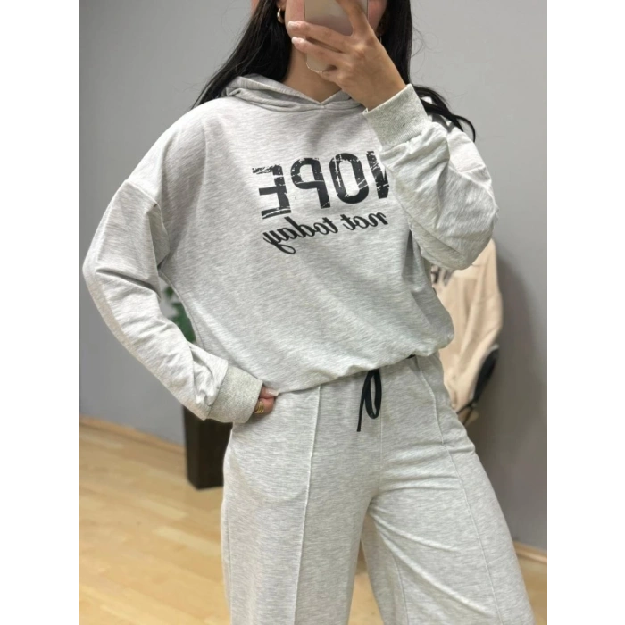 MDB Kadın Uzun Kollu Nope Baskılı Beli Ribanalı Ikili Takım