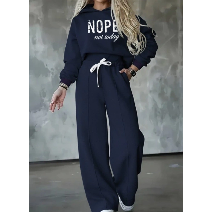 MDB Kadın Uzun Kollu Nope Baskılı Beli Ribanalı Ikili Takım