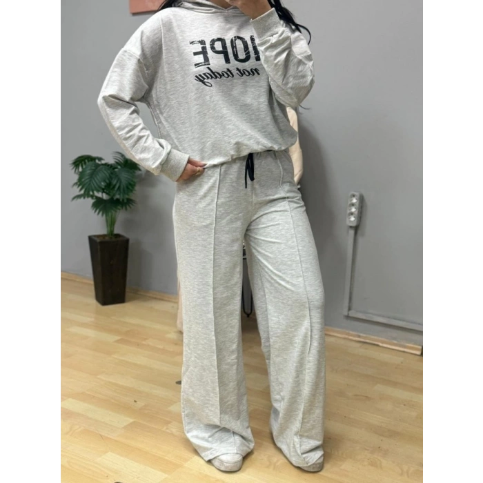 MDB Kadın Uzun Kollu Nope Baskılı Beli Ribanalı Ikili Takım