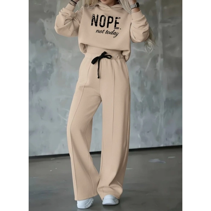 MDB Kadın Uzun Kollu Nope Baskılı Beli Ribanalı Ikili Takım