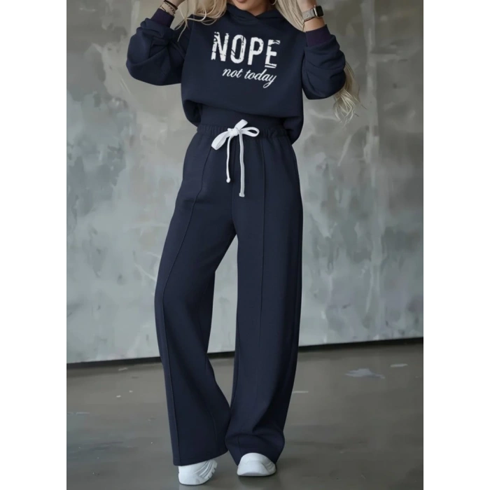 MDB Kadın Uzun Kollu Nope Baskılı Beli Ribanalı Ikili Takım