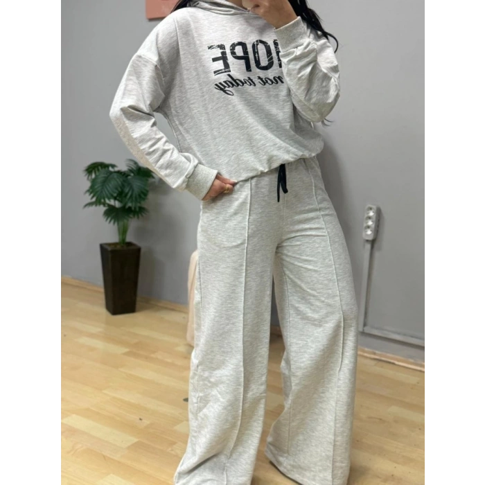 MDB Kadın Uzun Kollu Nope Baskılı Beli Ribanalı Ikili Takım