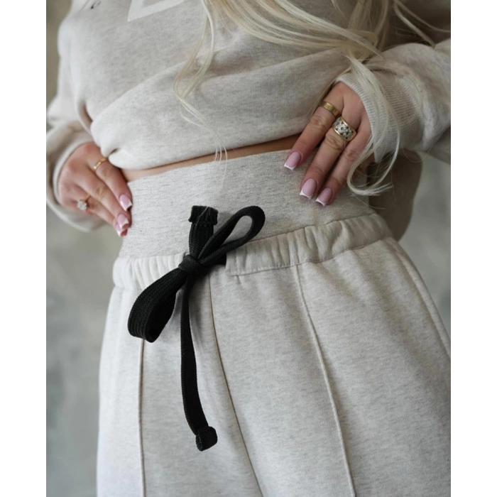 MDB Kadın Uzun Kollu Nope Baskılı Beli Ribanalı Ikili Takım