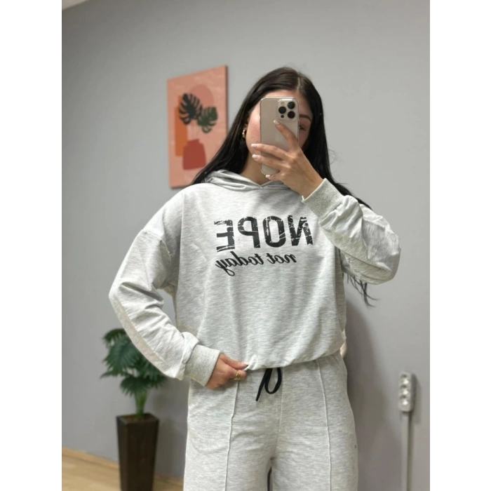 MDB Kadın Uzun Kollu Nope Baskılı Beli Ribanalı Ikili Takım