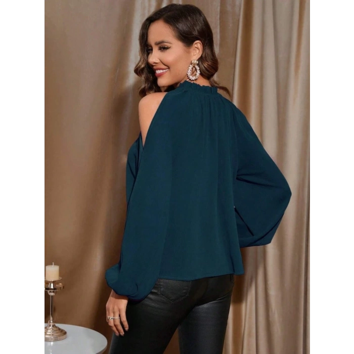 MDB Kadın Uzun Kollu Omuzlardan Açık Sandy Bluz