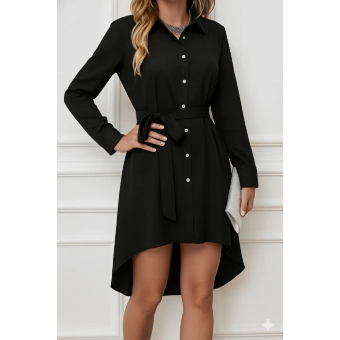 MDB Kadın Uzun Kollu ön Kısım Kısım Arka Kısım Uzun Trikoton Gömlek Elbise