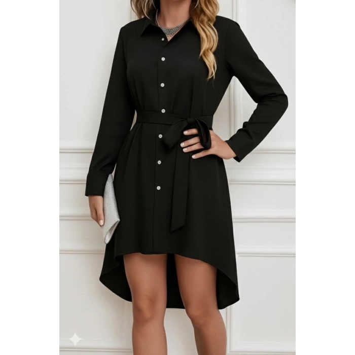 MDB Kadın Uzun Kollu ön Kısım Kısım Arka Kısım Uzun Trikoton Gömlek Elbise