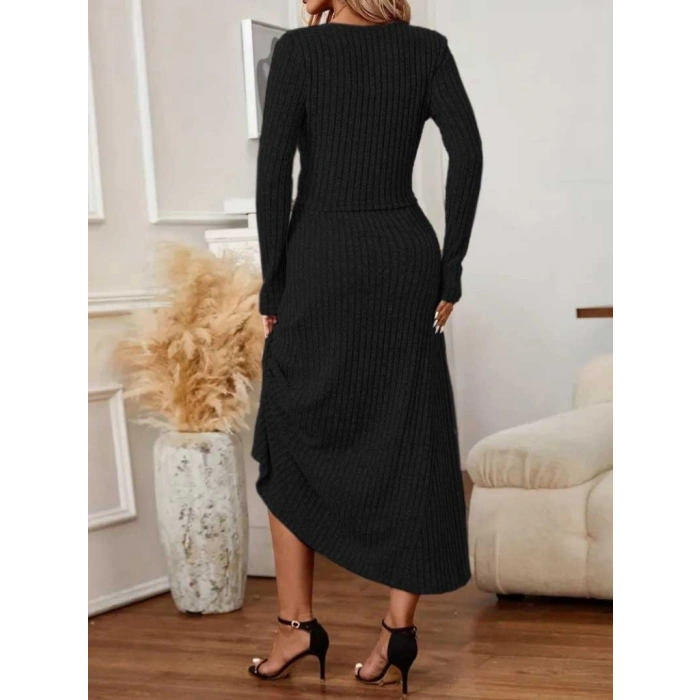 MDB Kadın Uzun Kollu önden Düğmeli Bluz Ve Yüksek Bel A Kesim Uzun Etek şardonlu Kaşkorse Ikili Takım