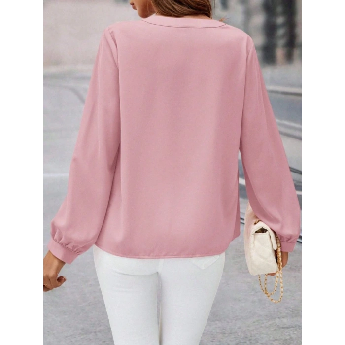 MDB Kadın Uzun Kollu önden Düğmeli Hakim Yaka Ithal Krep Bluz