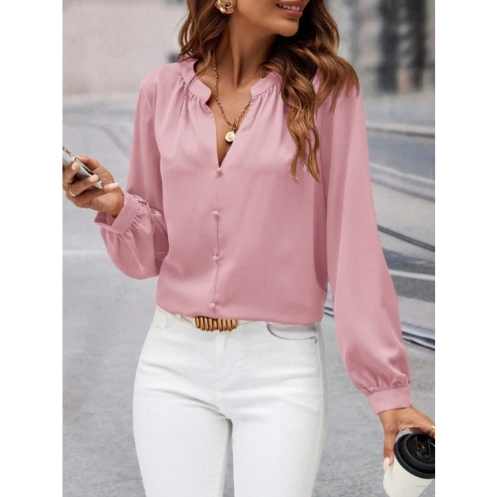 MDB Kadın Uzun Kollu önden Düğmeli Hakim Yaka Ithal Krep Bluz