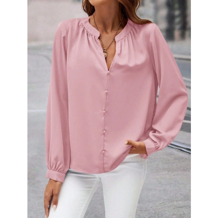 MDB Kadın Uzun Kollu önden Düğmeli Hakim Yaka Ithal Krep Bluz