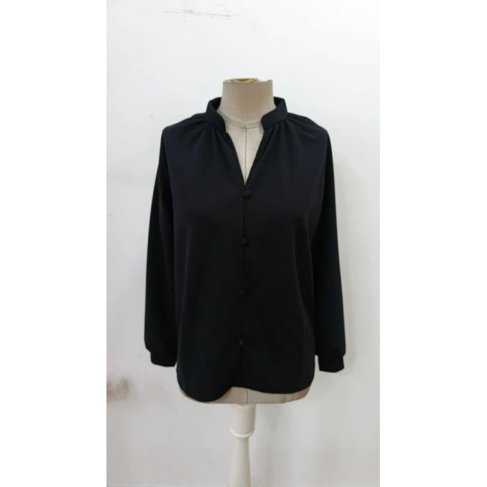 MDB Kadın Uzun Kollu önden Düğmeli Hakim Yaka Ithal Krep Bluz