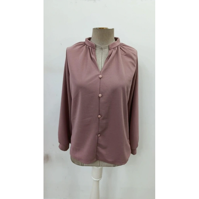 MDB Kadın Uzun Kollu önden Düğmeli Hakim Yaka Ithal Krep Bluz