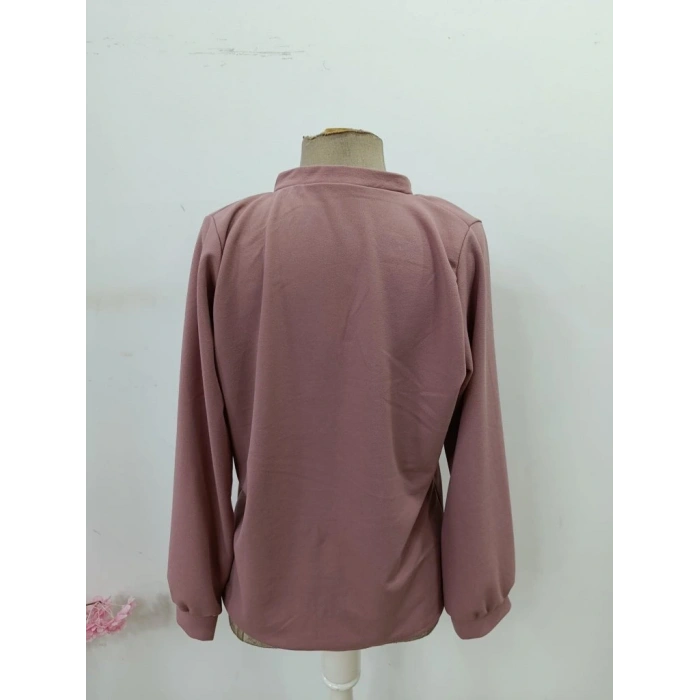 MDB Kadın Uzun Kollu önden Düğmeli Hakim Yaka Ithal Krep Bluz