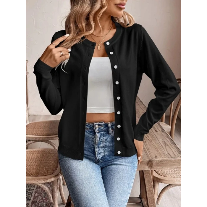 MDB Kadın Uzun Kollu önden Düğmeli Triko Ceket