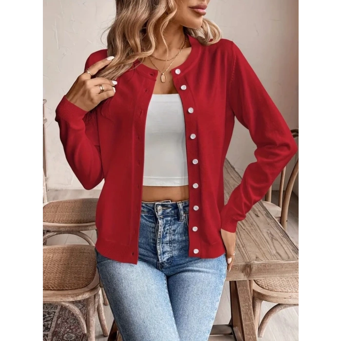 MDB Kadın Uzun Kollu önden Düğmeli Triko Ceket