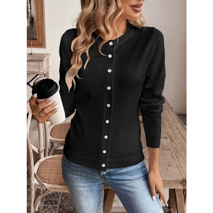 MDB Kadın Uzun Kollu önden Düğmeli Triko Ceket