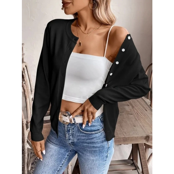 MDB Kadın Uzun Kollu önden Düğmeli Triko Ceket