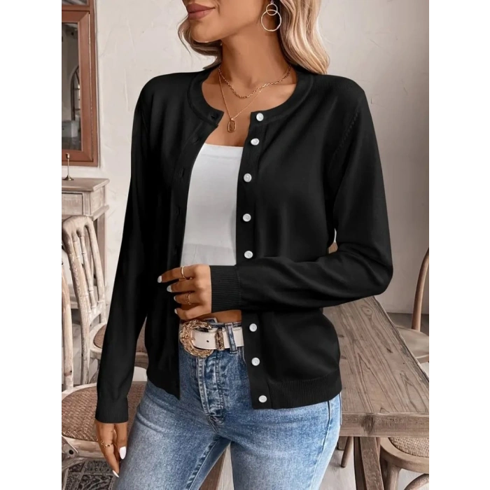 MDB Kadın Uzun Kollu önden Düğmeli Triko Ceket